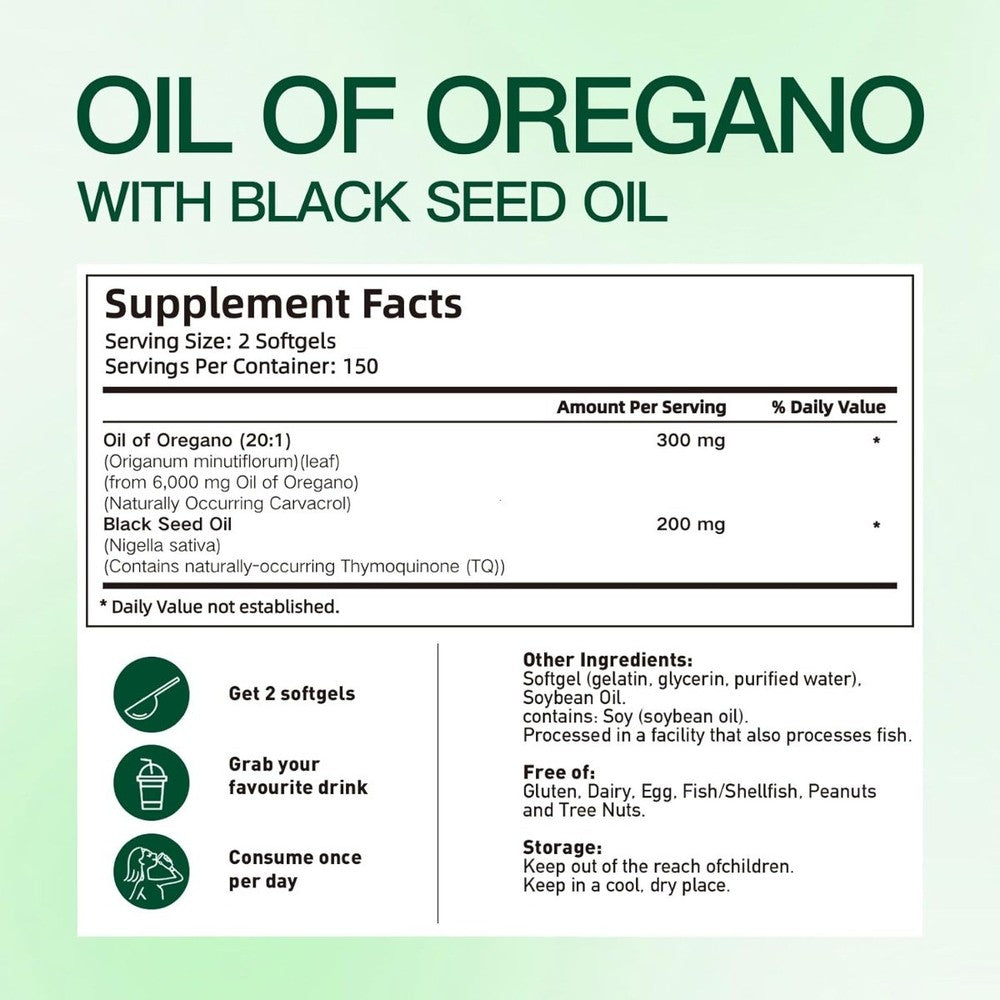 VivoNu Oil of Oregano & Black Seed Oil – Organic Softgels, Carvacrol,Non-GMO