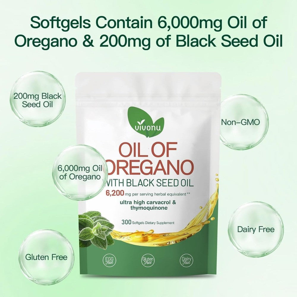 VivoNu Oil of Oregano & Black Seed Oil – Organic Softgels, Carvacrol,Non-GMO